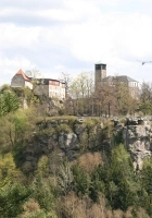 Blick vom Hockstein auf die Burg Hohnstein